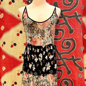 Vintage Rayon Floral Maxi Tiered Dress Made in India